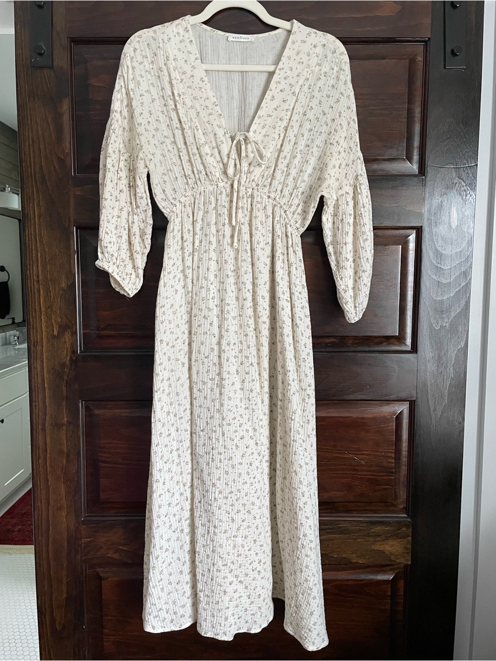 Floral Tie-Front Midi Dress in Cream
